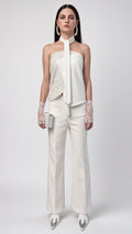 White Strapless Embellished Top with Tie