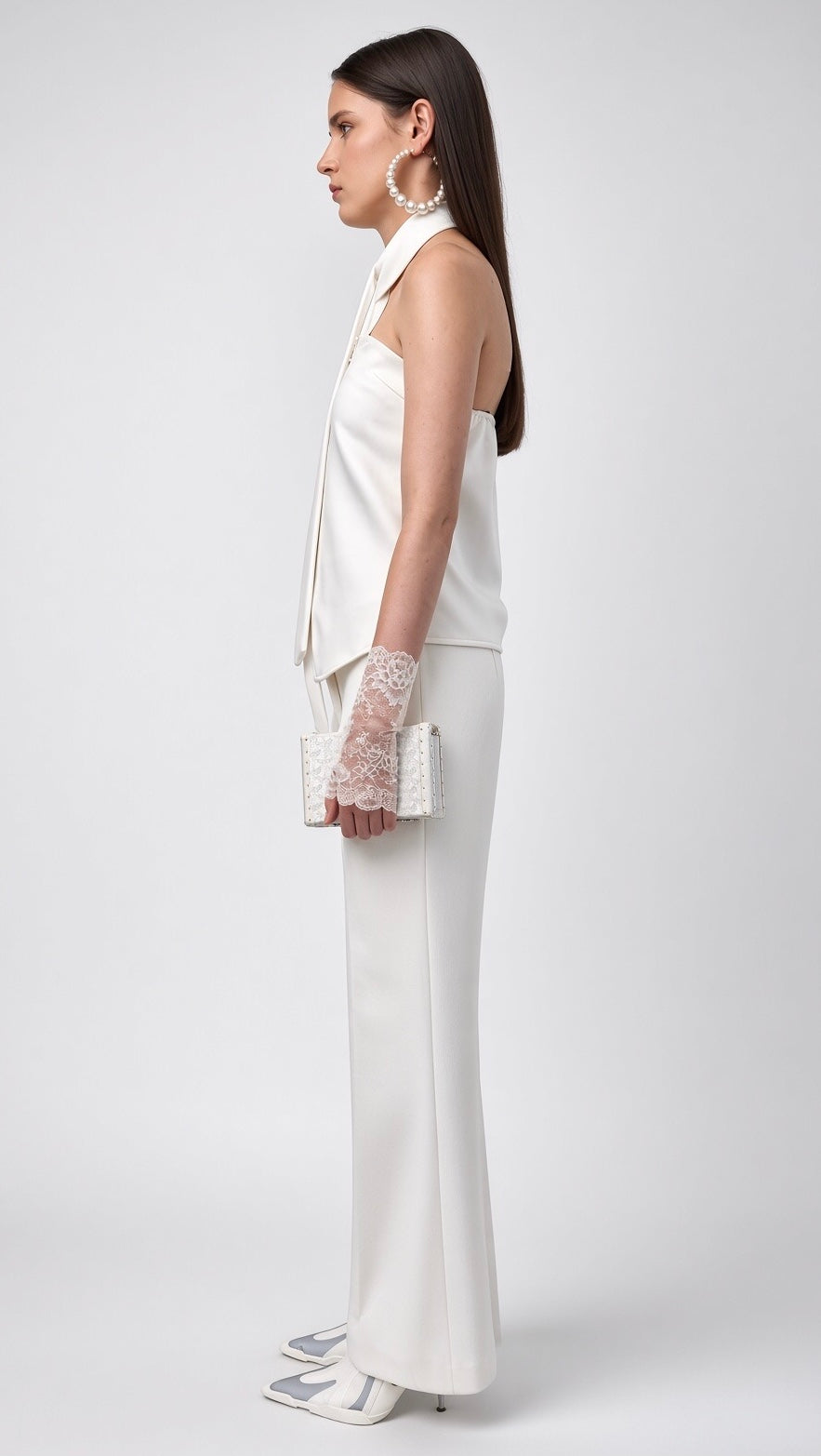 White Strapless Embellished Top with Tie