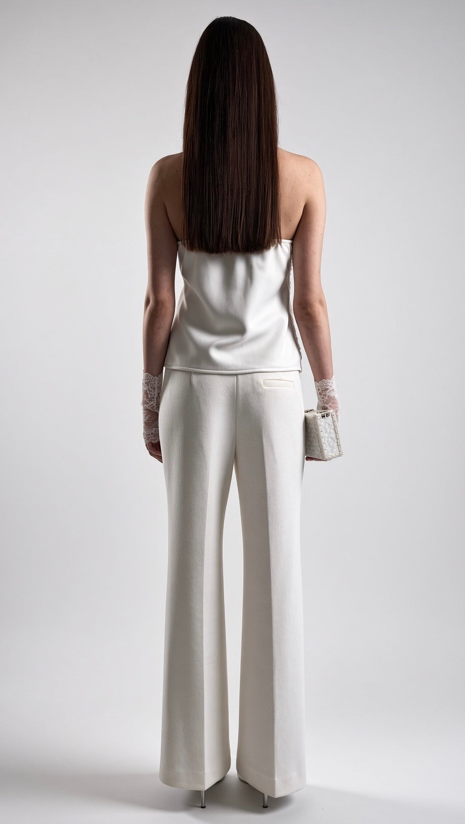 White Strapless Embellished Top with Tie