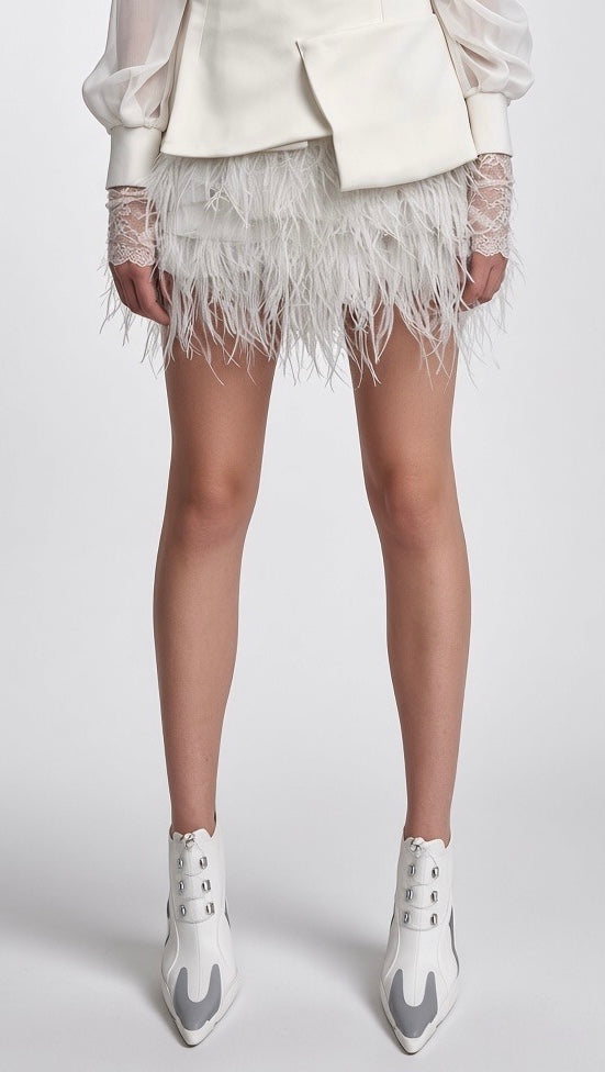 White Feather-Textured Mini Skirt