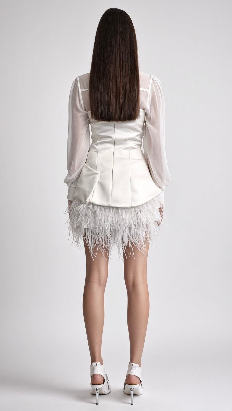 White Sculptural Sheer-Sleeve Top
