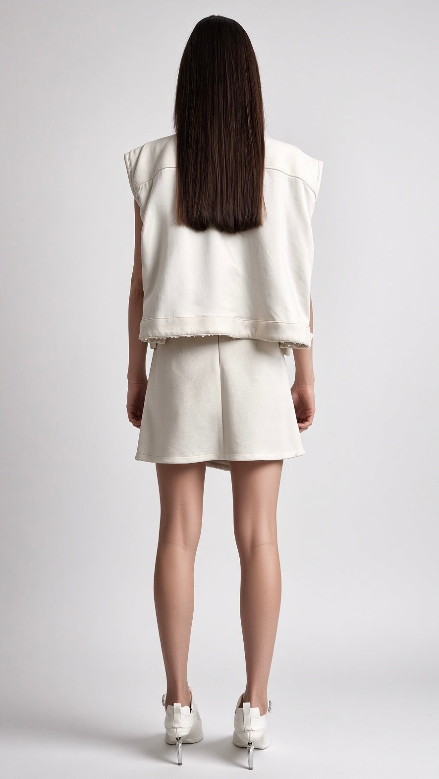 White Layered Mini Skirt with Floral Embellishment