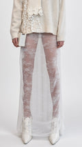 White Sheer Floral Lace Maxi Skirt