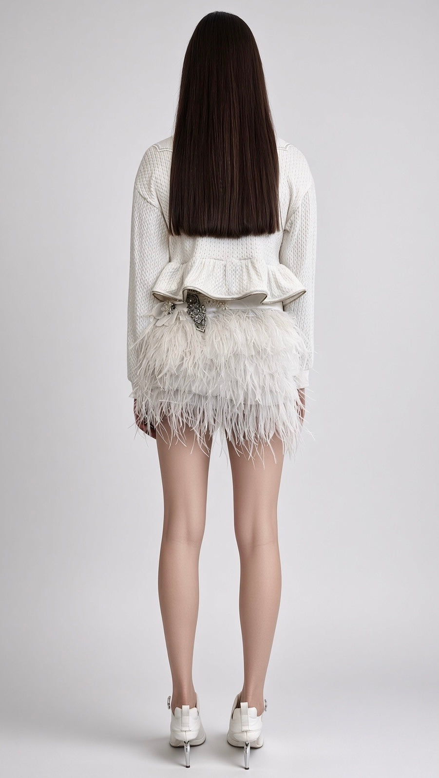 White Embellished Peplum Knit Top