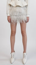 White Feather-Textured Mini Skirt