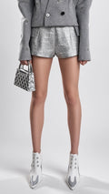 Metallic Silver Textured Shorts