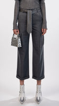 Charcoal Cropped Wide-Leg Cargo Trousers