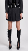 Black Pinstripe Pleated Mini Skirt