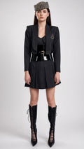 Black Pinstripe Cropped Tailored Jacket