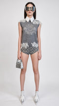 Charcoal Lace-Trim Sleeveless Knit Top