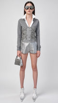 Grey Beaded Vine Zip-Front Corset