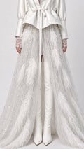 White Feather-Embellished Sheer Maxi Dress