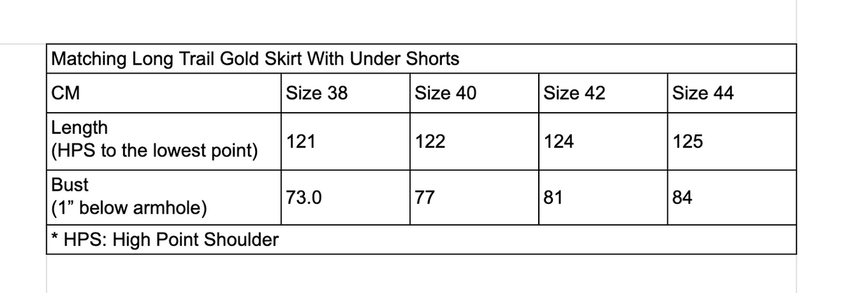Matching Long Trail Gold Skirt With Under Shorts